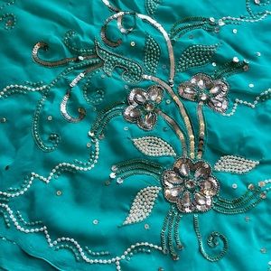 Teal Chiffon Sheer Embroidered Sequins Sari/Saree